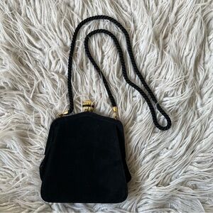 Escada Vintage Black Gold Suede Rope Strap Crossbody Clutch Purse EUC
